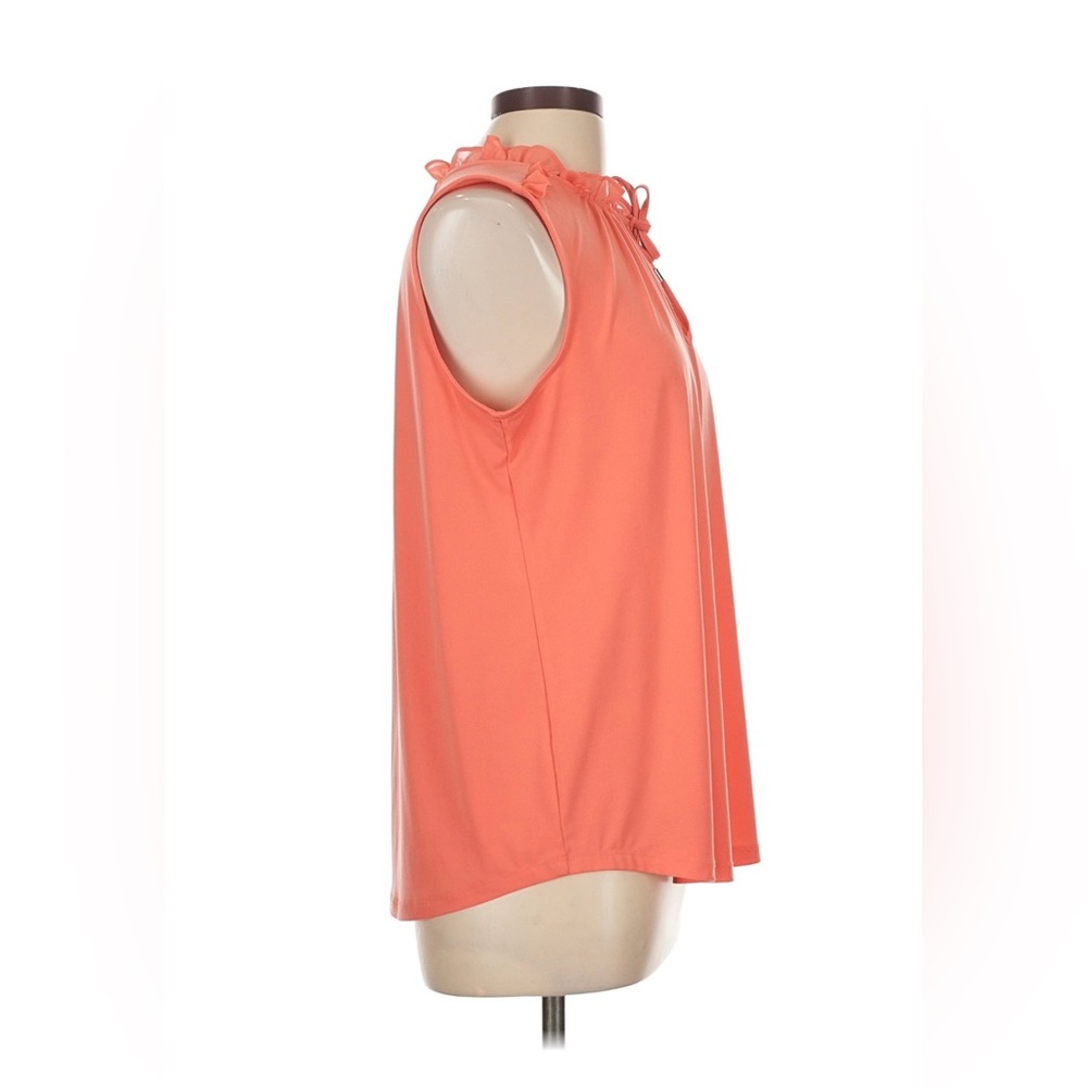Calvin Klein Coral Sleeveless Tie-Neck Ruffle Blouse - Picture 3 of 5